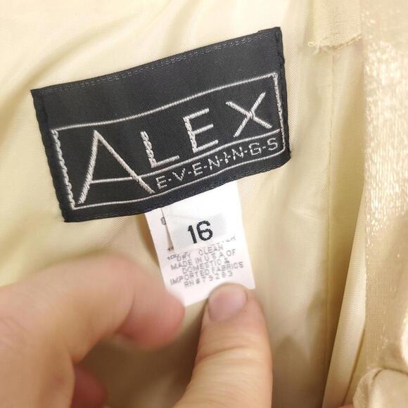 Alex Evenings Dress Womens 16 Square Neck Cream Formal Midi Party Wear - Picture 6 of 10